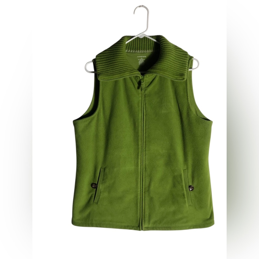 Land’s End green fleece full zip vest Sz Large